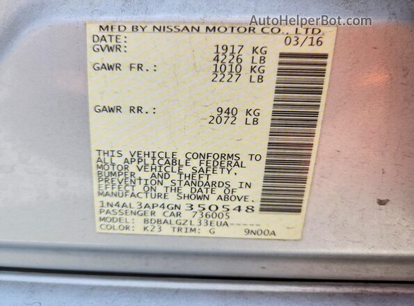 1N4AL3AP4GN350548 2016 NISSAN ALTIMA Silver 