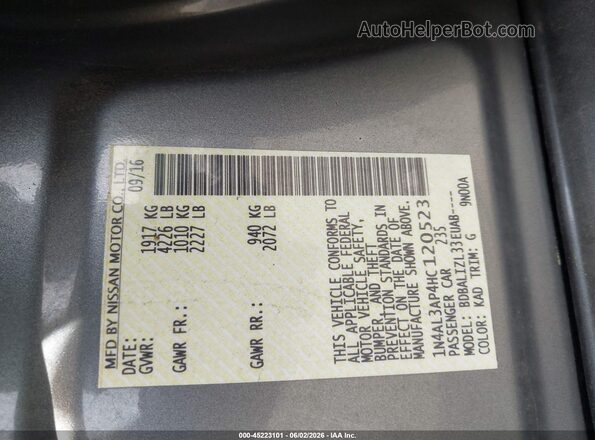 1N4AL3AP4HC120523 2017 NISSAN ALTIMA Gray 