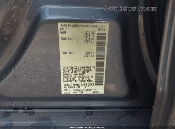 1N4AL3AP4HC148032 2017 NISSAN ALTIMA Серый Вид подкапотного пространства