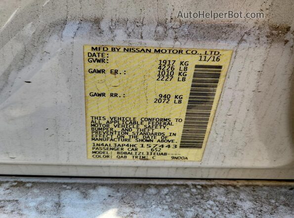 1N4AL3AP4HC157443 2017 NISSAN ALTIMA White Вид підкапотного простору
