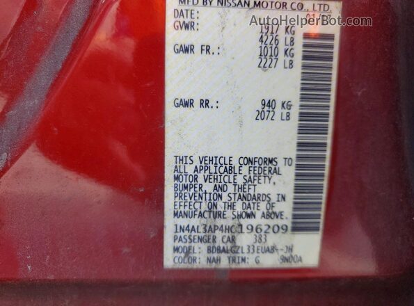 1N4AL3AP4HC196209 2017 NISSAN ALTIMA Maroon VIN sticker view