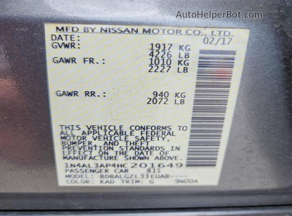 1N4AL3AP4HC201649 2017 NISSAN ALTIMA Gray Vista del compartimento del motor