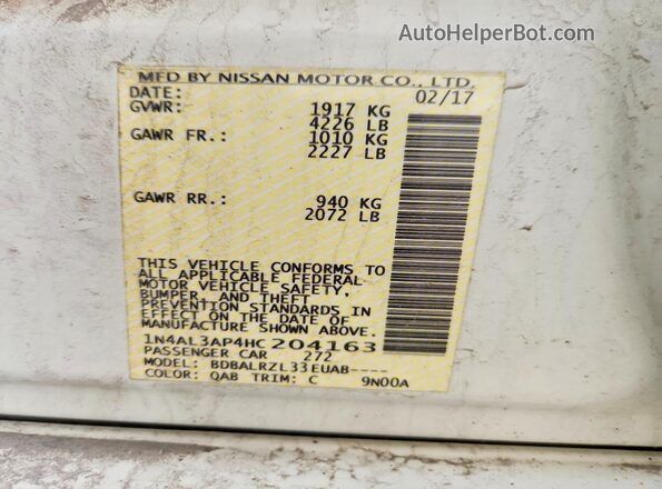 1N4AL3AP4HC204163 2017 NISSAN ALTIMA White 