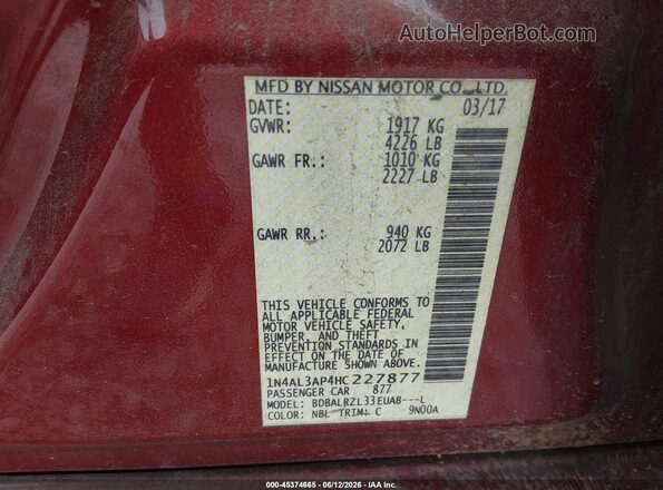 1N4AL3AP4HC227877 2017 NISSAN ALTIMA Red Շարժիչի բաժամունքի տեսք