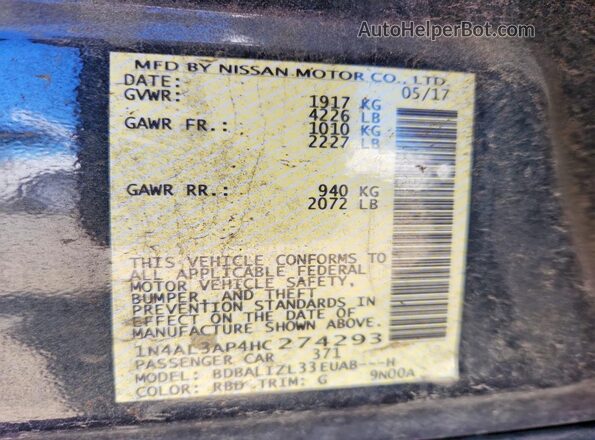 1N4AL3AP4HC274293 2017 NISSAN ALTIMA Угольный 