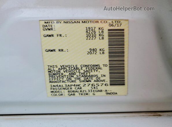1N4AL3AP4HC276576 2017 NISSAN ALTIMA White Vista del compartimento del motor