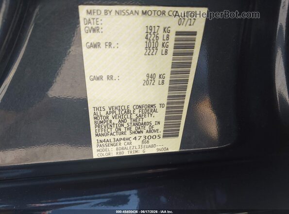 1N4AL3AP4HC473005 2017 NISSAN ALTIMA Black Вид підкапотного простору