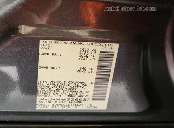 1N4AL3AP4HN326087 2017 NISSAN ALTIMA Серый Вид подкапотного пространства