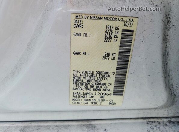 1N4AL3AP4JC120964 2018 NISSAN ALTIMA White Շարժիչի բաժամունքի տեսք