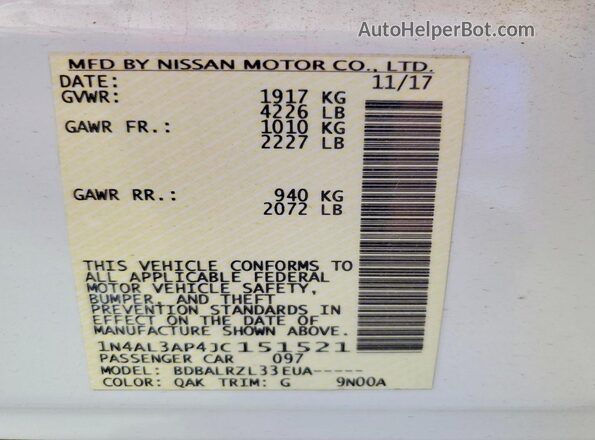 1N4AL3AP4JC151521 2018 NISSAN ALTIMA White Engine compartment view