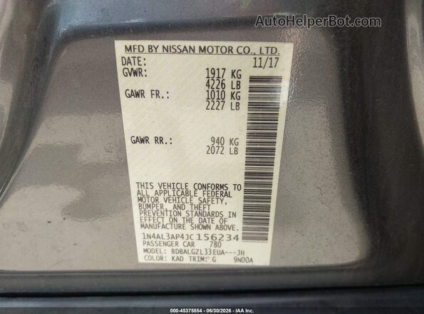 1N4AL3AP4JC156234 2018 NISSAN ALTIMA Gray Vista del compartimento del motor