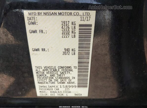 1N4AL3AP4JC158999 2018 NISSAN ALTIMA Black Շարժիչի բաժամունքի տեսք