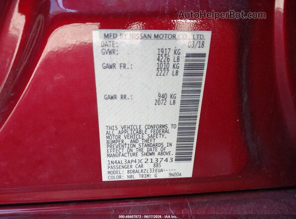 1N4AL3AP4JC213743 2018 NISSAN ALTIMA Red Engine compartment view