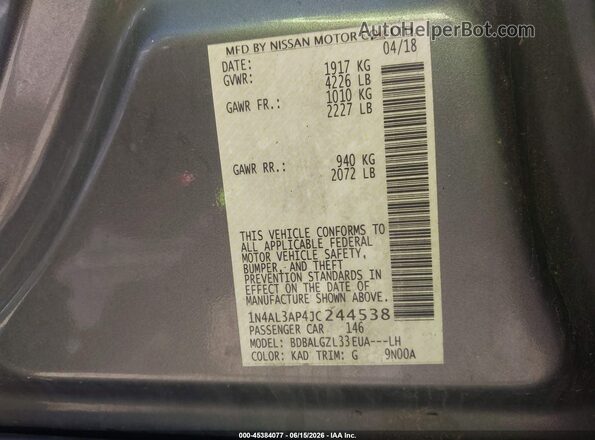 1N4AL3AP4JC244538 2018 NISSAN ALTIMA Gray 