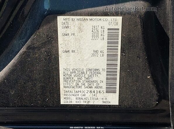 1N4AL3AP4JC284165 2018 NISSAN ALTIMA Black Vista del compartimento del motor