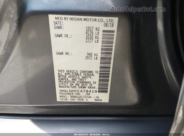 1N4AL3AP4JC478419 2018 NISSAN ALTIMA Silver Вид підкапотного простору