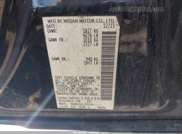 1N4AL3AP5GC136339 2016 NISSAN ALTIMA Black Вид підкапотного простору