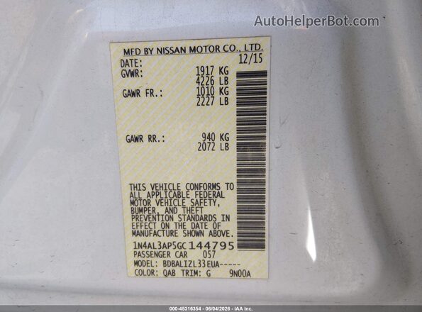 1N4AL3AP5GC144795 2016 NISSAN ALTIMA White 