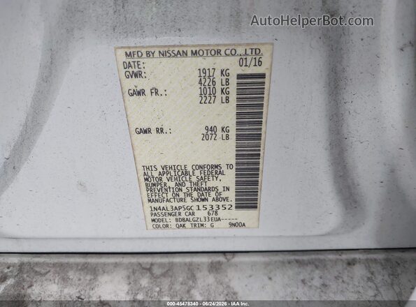 1N4AL3AP5GC153352 2016 NISSAN ALTIMA White Widok komory silnika