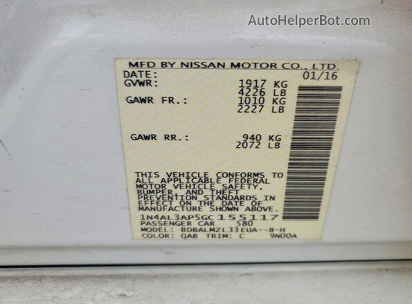 1N4AL3AP5GC155117 2016 NISSAN ALTIMA White 