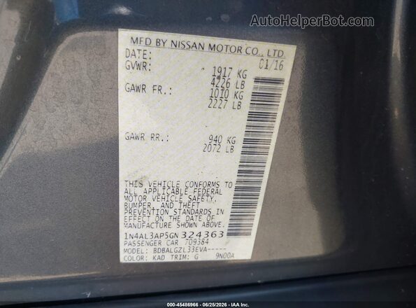 1N4AL3AP5GN324363 2016 NISSAN ALTIMA Gray Widok komory silnika