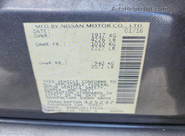 1N4AL3AP5GN325237 2016 NISSAN ALTIMA Blue 