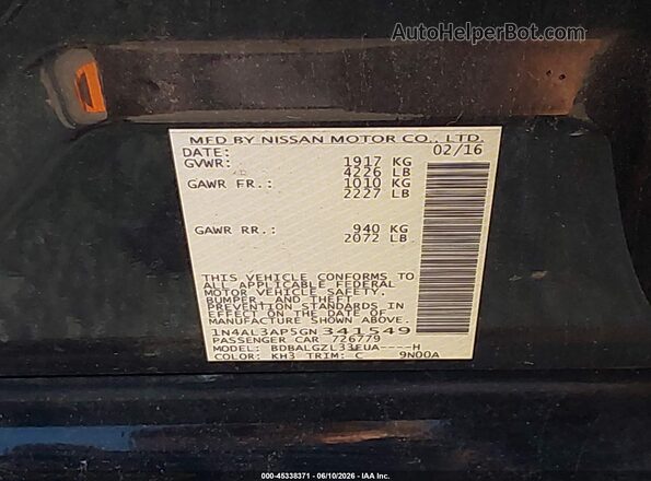 1N4AL3AP5GN341549 2016 NISSAN ALTIMA Black Շարժիչի բաժամունքի տեսք