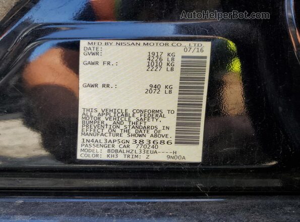 1N4AL3AP5GN383686 2016 NISSAN ALTIMA Black Vista del compartimento del motor