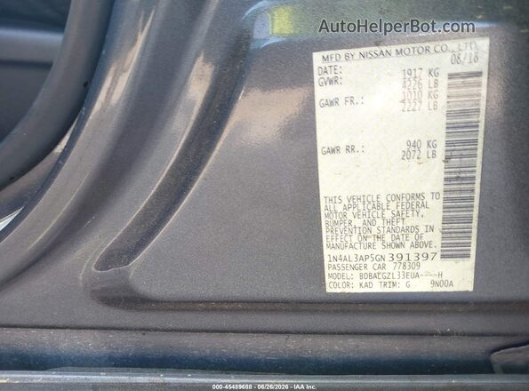 1N4AL3AP5GN391397 2016 NISSAN ALTIMA Серый Вид подкапотного пространства