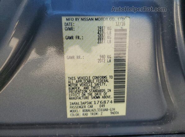 1N4AL3AP5HC176874 2017 NISSAN ALTIMA Charcoal Widok komory silnika