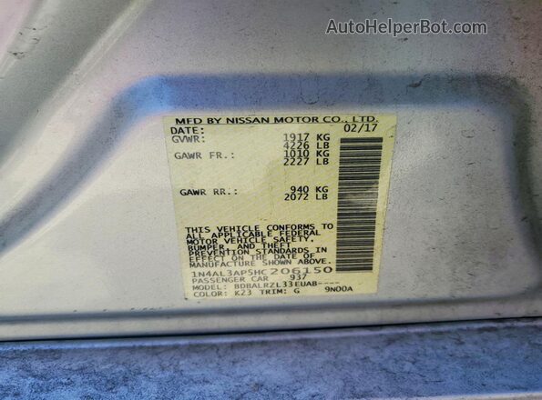 1N4AL3AP5HC206150 2017 NISSAN ALTIMA Silver Вид наклейки з VIN-кодом