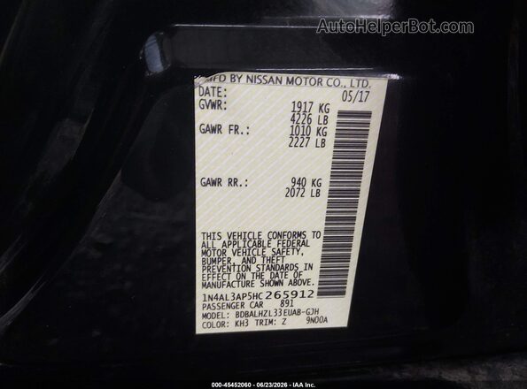 1N4AL3AP5HC265912 2017 NISSAN ALTIMA Black Engine compartment view