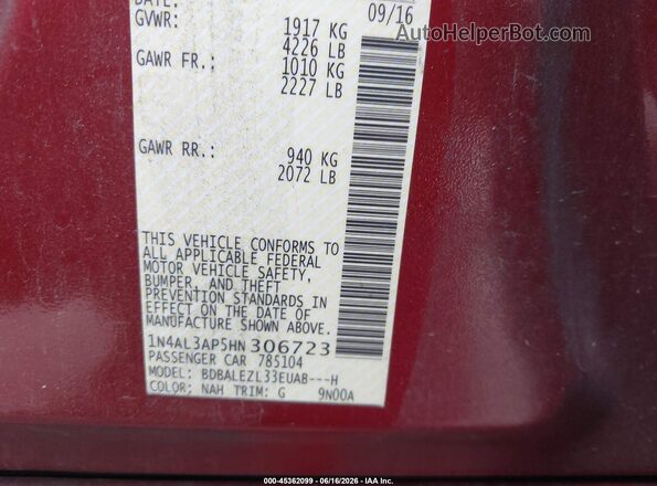 1N4AL3AP5HN306723 2017 NISSAN ALTIMA Red Engine compartment view