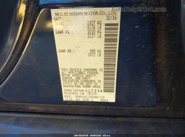 1N4AL3AP5HN317334 2017 NISSAN ALTIMA Dark Blue Вид підкапотного простору
