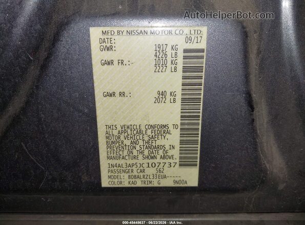 1N4AL3AP5JC107737 2018 NISSAN ALTIMA Gray Engine compartment view