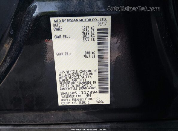 1N4AL3AP5JC117894 2018 NISSAN ALTIMA Black Вид підкапотного простору