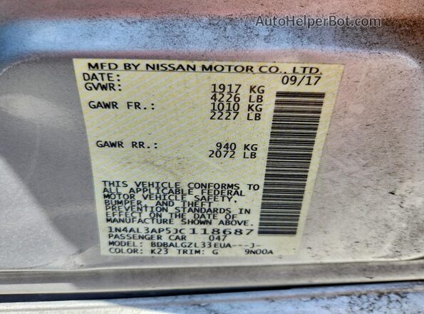 1N4AL3AP5JC118687 2018 NISSAN ALTIMA Silver ძრავის განყოფილების ხედი