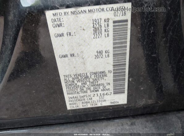1N4AL3AP5JC211662 2018 NISSAN ALTIMA Black Widok komory silnika