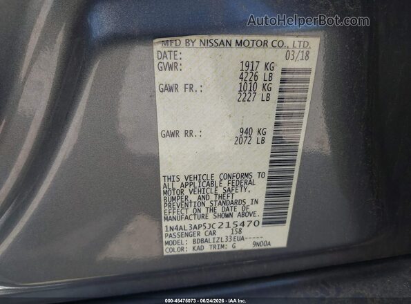 1N4AL3AP5JC215470 2018 NISSAN ALTIMA Gray Շարժիչի բաժամունքի տեսք