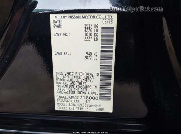 1N4AL3AP5JC218000 2018 NISSAN ALTIMA Black Շարժիչի բաժամունքի տեսք