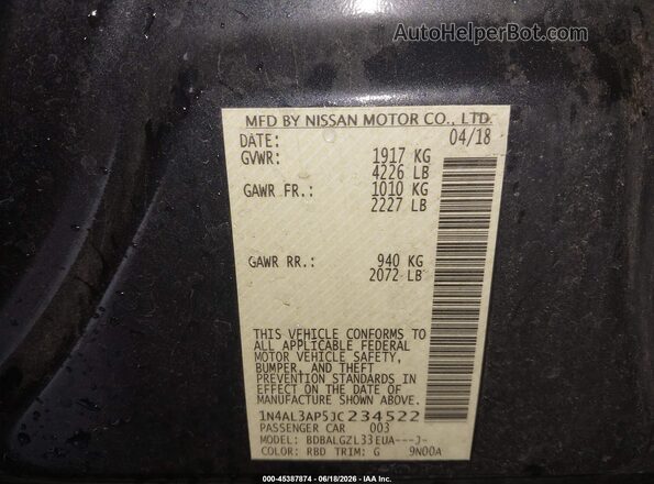 1N4AL3AP5JC234522 2018 NISSAN ALTIMA Gray Widok komory silnika