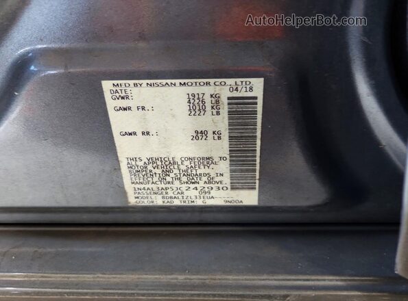 1N4AL3AP5JC242930 2018 NISSAN ALTIMA Gray Vista del compartimento del motor