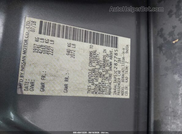 1N4AL3AP5JC287785 2018 NISSAN ALTIMA Gray Engine compartment view