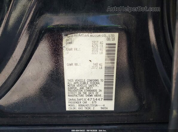 1N4AL3AP5JC475447 2018 NISSAN ALTIMA Черный Вид подкапотного пространства