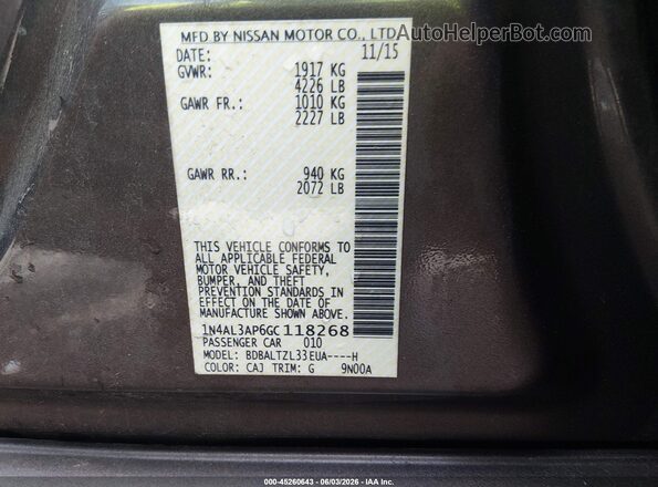 1N4AL3AP6GC118268 2016 NISSAN ALTIMA Серый 