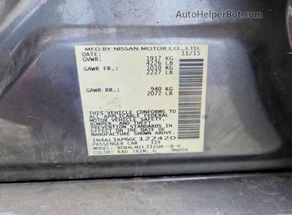 1N4AL3AP6GC122420 2016 NISSAN ALTIMA Gray Widok komory silnika