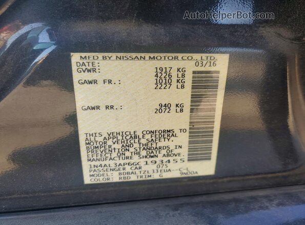 1N4AL3AP6GC193455 2016 NISSAN ALTIMA Black ძრავის განყოფილების ხედი