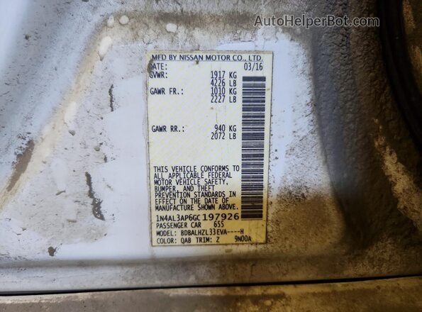 1N4AL3AP6GC197926 2016 NISSAN ALTIMA White 