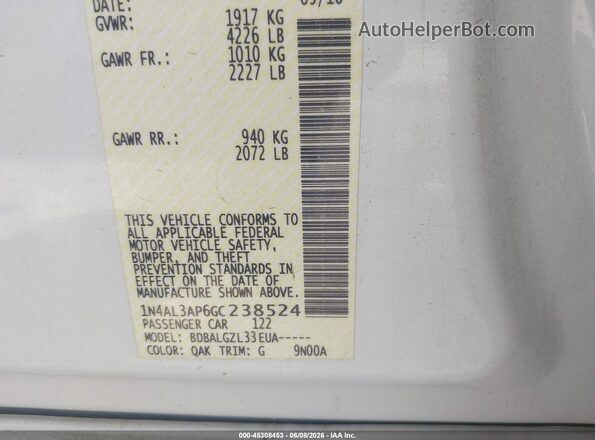 1N4AL3AP6GC238524 2016 NISSAN ALTIMA Белый Вид подкапотного пространства