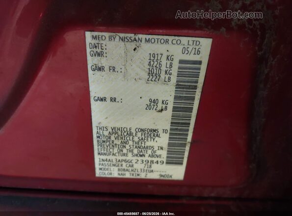 1N4AL3AP6GC239849 2016 NISSAN ALTIMA Red Widok komory silnika